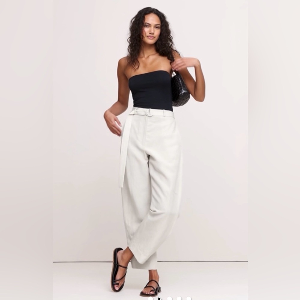 NWT Banana Republic High Rise Barrel Tencel Linen Lunar Dust Taupe Sz 10/P